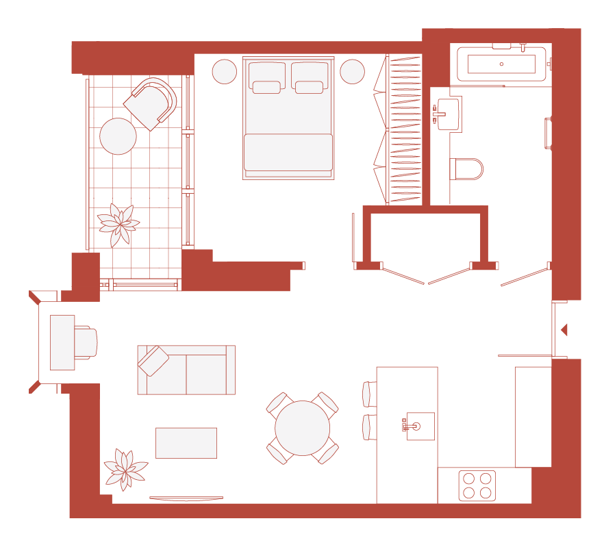 The HiLight 1 bedroom residence floor plan